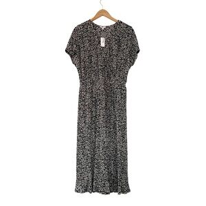 Reitmans NWT Black White Floral Print Faux Wrap Top Short Sleeve Midi Dress‎